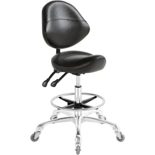 Tabouret de selle pivotant, support dorsal, repos pieds - Vue principale