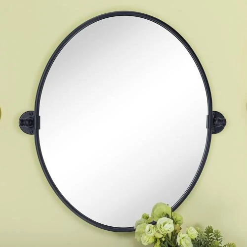 Zoom sur Miroir salle de bain ovale noir pivotant TEHOME