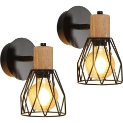 Appliques Murales Vintage, Bois, Métal, Éclairage Industriel