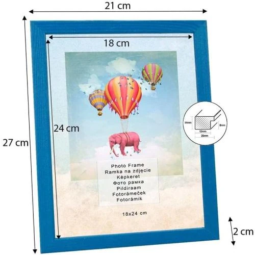 Zoom sur Cadres photo bois bleu, lot de 2, plexiglas