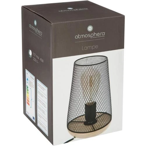 Détail de Lampe Atmosphera Zely 34, noire, métal, bois