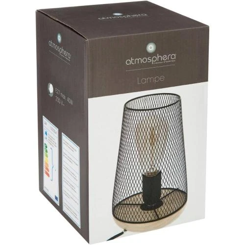 Zoom sur Lampe Atmosphera Zely 34, noire, métal, bois