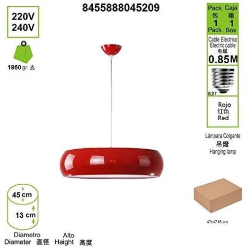 Détail de Lampe suspendue moderne rouge, luminaire Nordic E27