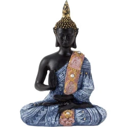 Sculpture Moderne Bouddha Pierre Synthétique Noir Bleu