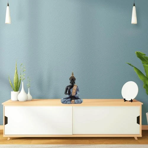 Zoom sur Sculpture Moderne Bouddha Pierre Synthétique Noir Bleu