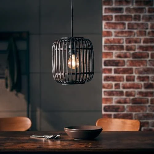 Suspension Rotin Moderne Boho, Lampe Suspendue Douille E27, Marron Clair Noir - Vue principale
