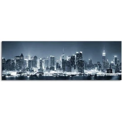 Tableau mural panoramique New York City, toile qualité supérieure, noir blanc bleu