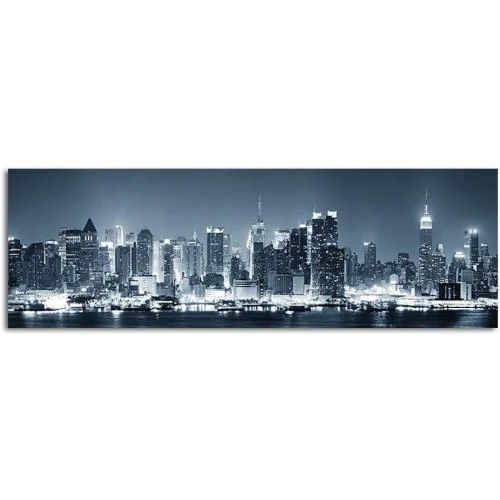 Tableau mural panoramique New York City, toile qualité supérieure, noir blanc bleu - Vue principale