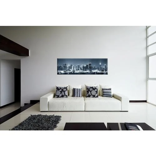 Détail de Tableau mural panoramique New York City, toile qualité supérieure, noir blanc bleu