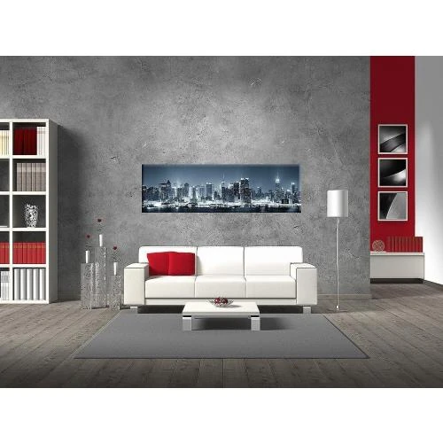 Zoom sur Tableau mural panoramique New York City, toile qualité supérieure, noir blanc bleu