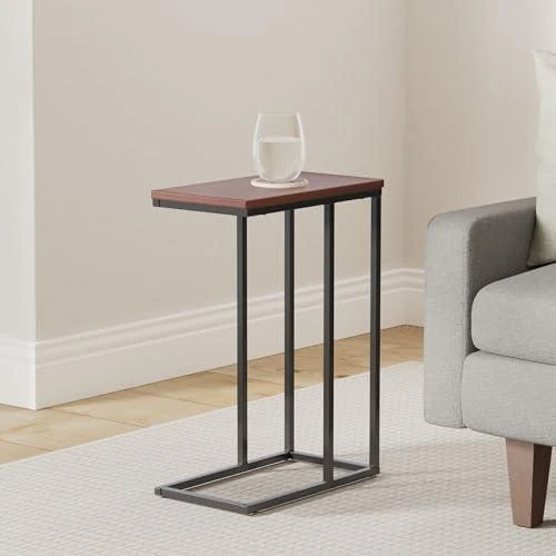 Détail de Table Basse Moderne, Table de Chevet, Bois Composite et Métal, Hêtre Foncé