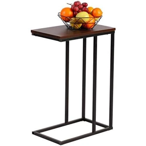 Table Basse Moderne, Table de Chevet, Bois Composite et Métal, Hêtre Foncé - Vue principale