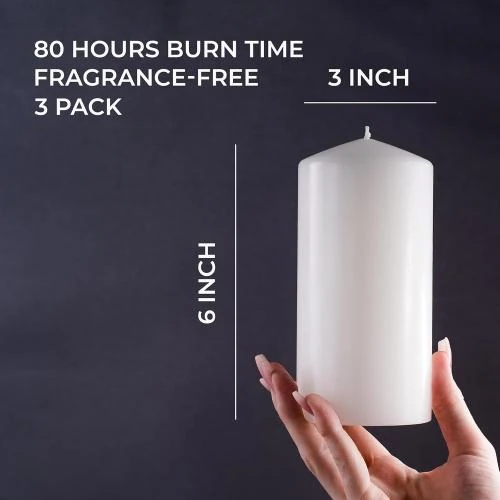 Détail de Bougies pilier blanches CANDWAX, lot de 3, combustion longue