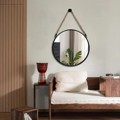 Détail de Miroir Rond Noir, Miroir Mural Ferme, Décoration Intérieure