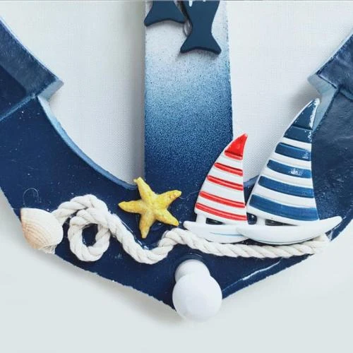 Zoom sur Décoration Murale Nautique, Roue Bateau, Ancre Bois
