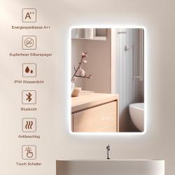 Miroir salle de bain LED, Bluetooth, anti-buée, haut-parleur en situation