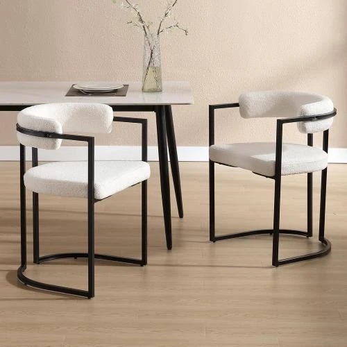 Détail de Chaises Salle à Manger Fausse Fourrure, Lot de 4, Blanc