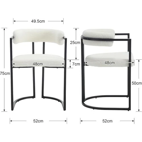 Zoom sur Chaises Salle à Manger Fausse Fourrure, Lot de 4, Blanc