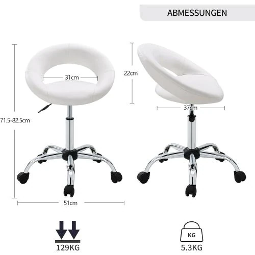 Zoom sur Duhome Chaise Pivotante Similicuir Blanc, Tabouret Bureau