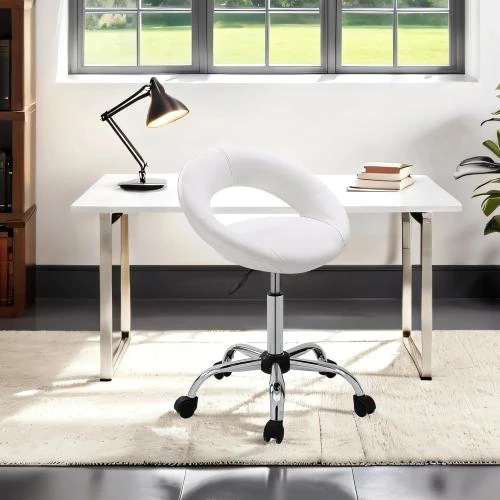 Détail de Duhome Chaise Pivotante Similicuir Blanc, Tabouret Bureau