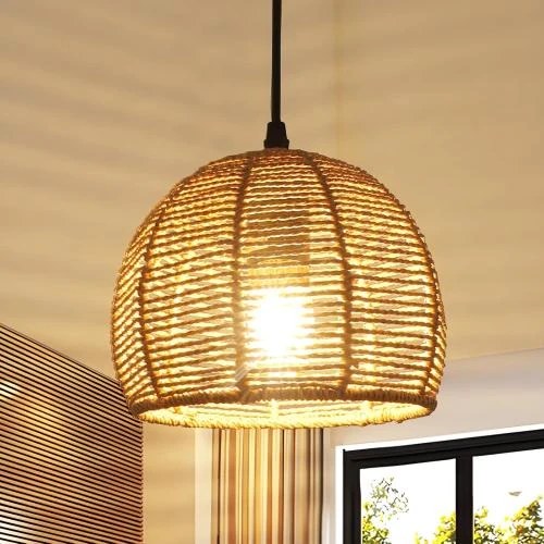 Suspension Lustre Vintage Riserva, Plafonnier Rotin E27 - Vue principale