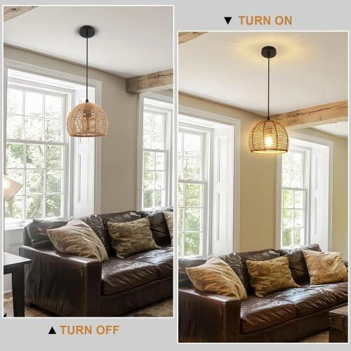 Zoom sur Suspension Lustre Vintage Riserva, Plafonnier Rotin E27
