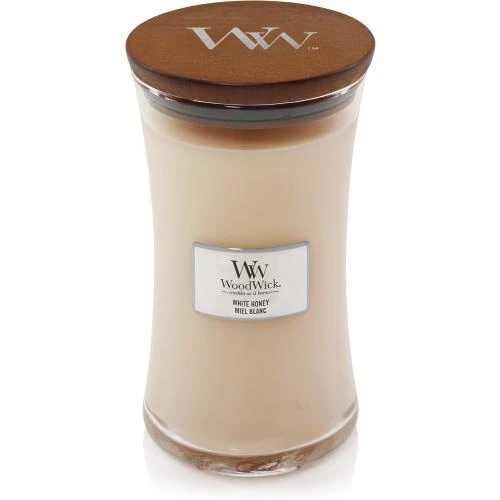 Détail de Bougie WoodWick, Beige, Parfum Relaxant, Ambiance Chaleureuse
