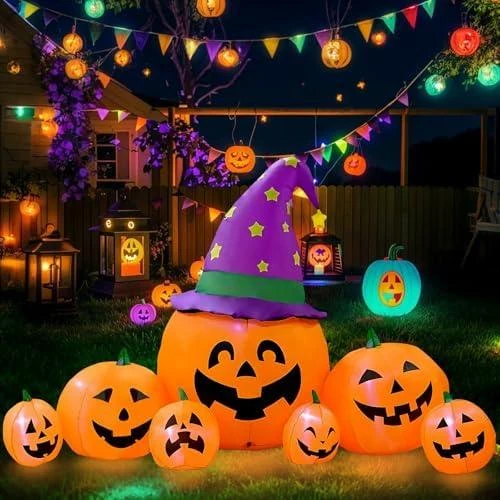 Détail de Kalolary Halloween Gonflable Citrouille, Décoration LED Extérieure