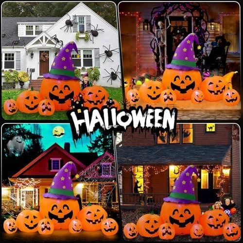 Zoom sur Kalolary Halloween Gonflable Citrouille, Décoration LED Extérieure