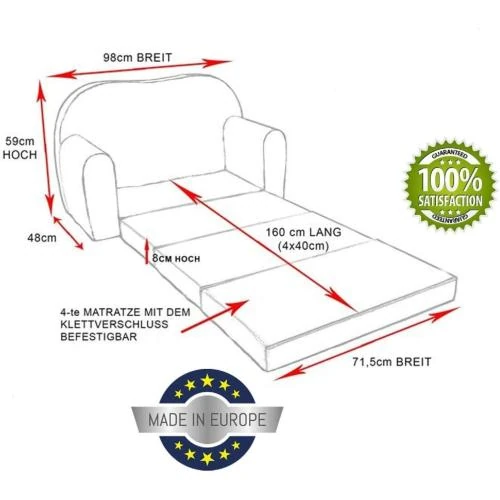 Détail de Canapé Lit Futon Enfant, Meuble Pouf, Repose Pied, Oreiller