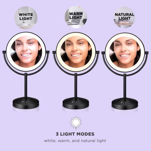 Zoom sur Miroir maquillage éclairé LED Conair, grossissant x10, noir
