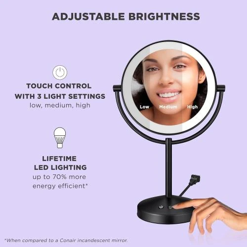 Détail de Miroir maquillage éclairé LED Conair, grossissant x10, noir