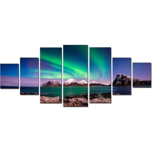 Zoom sur Tableau Paysage Aurora Borealis, Impression Toile XXL Moderne