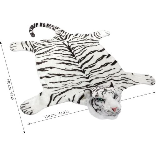 Zoom sur Tapis de cheminée fausse fourrure peau de tigre blanc