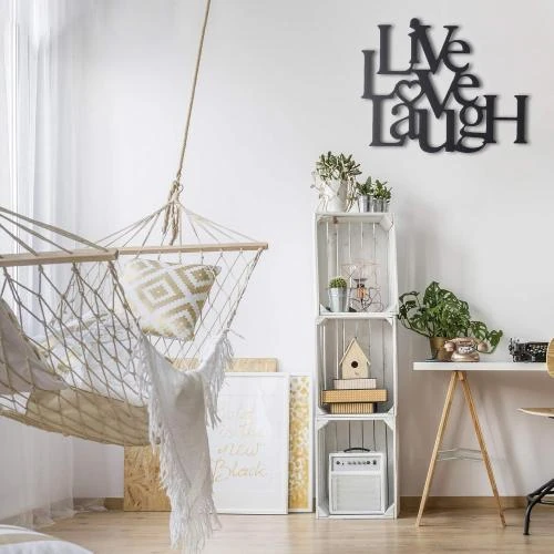 Zoom sur Sculpture murale métal Tubibu, Live Laugh Love