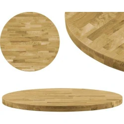 vidaXL Dessus de table en bois rond chêne massif