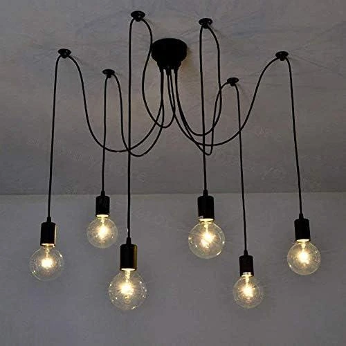 Détail de Suspension Luminaire Industrielle Vintage, Lampe Araignée 6 Bras Réglable, Éclairage Plafond