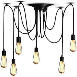 Suspension Luminaire Industrielle Vintage, Lampe Araignée 6 Bras Réglable, Éclairage Plafond