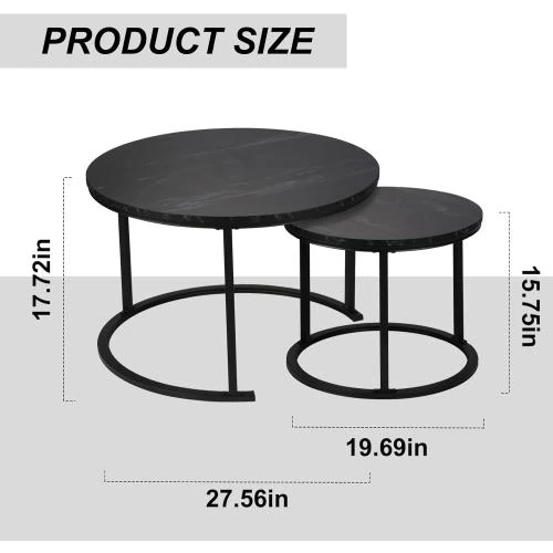 Zoom sur Tables d'appoint rondes empilables, métal robuste, noir