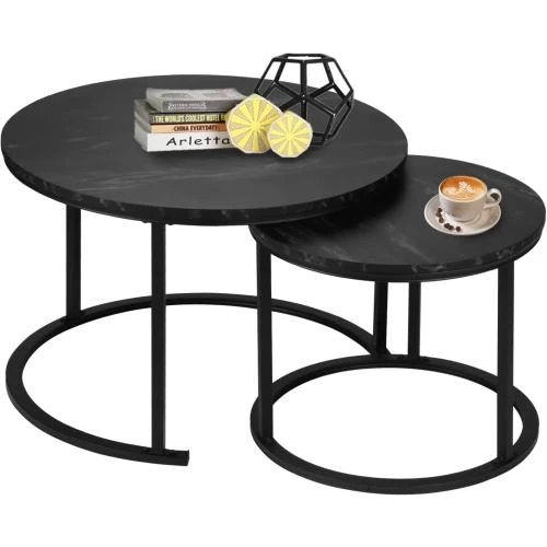 Tables d'appoint rondes empilables, métal robuste, noir - Vue principale