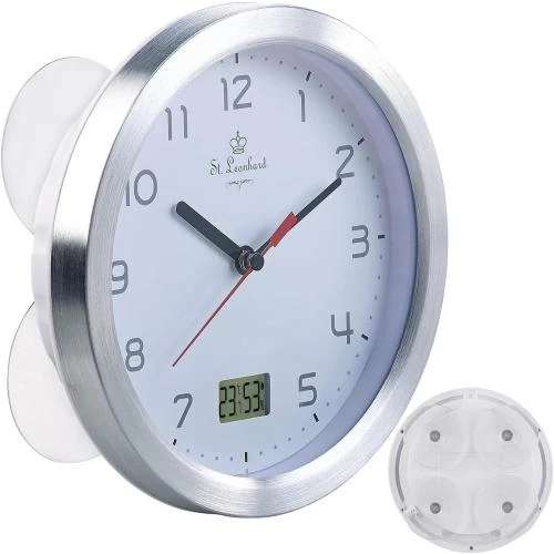 Zoom sur Horloge étanche salle de bains, radio pilotée, thermomètre