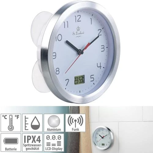Détail de Horloge étanche salle de bains, radio pilotée, thermomètre