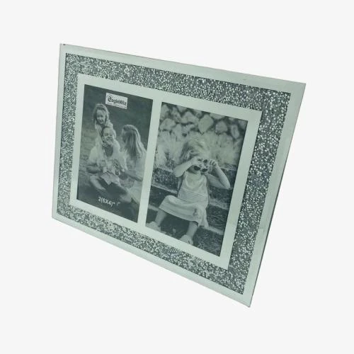 Détail de Cadre photo double cristal, effet miroir argenté