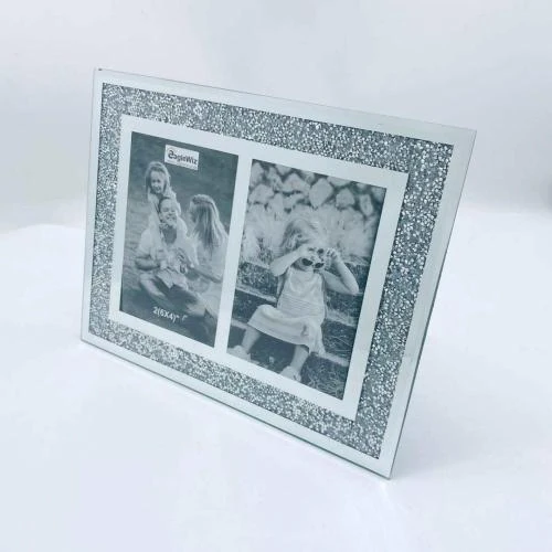 Zoom sur Cadre photo double cristal, effet miroir argenté