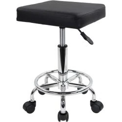 Tabouret roulettes Square, pédale, noir, design moderne
