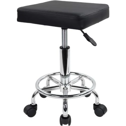 Tabouret roulettes Square, pédale, noir, design moderne - Vue principale