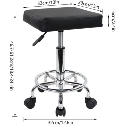 Zoom sur Tabouret roulettes Square, pédale, noir, design moderne
