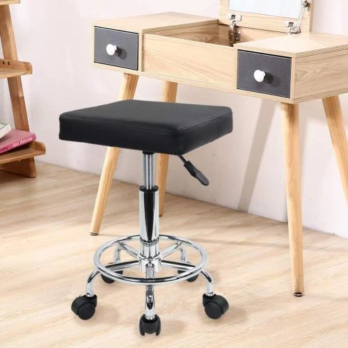 Détail de Tabouret roulettes Square, pédale, noir, design moderne