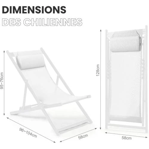 Détail de Fauteuils Pliables Aluminium Blanc SKYLANTERN, Durables, Confortables