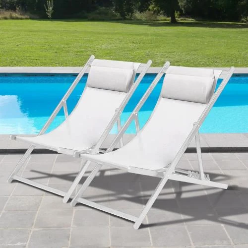 Fauteuils Pliables Aluminium Blanc SKYLANTERN, Durables, Confortables - Vue principale